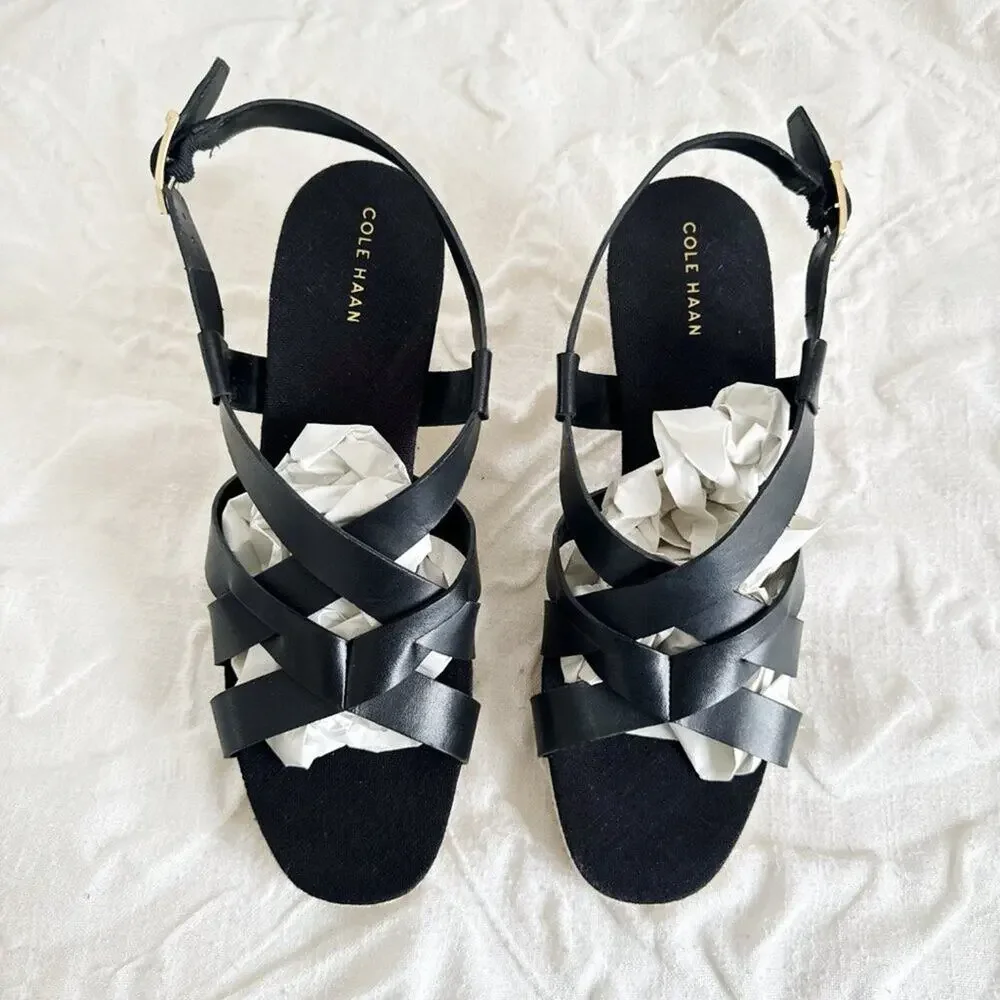 Cole Haan Crystal Leather Wedge Sandals New